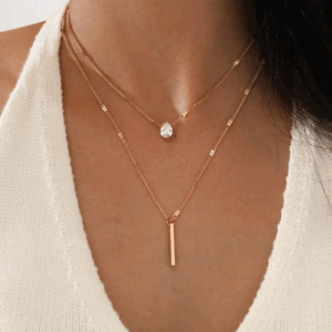 2 peças/conjunto colar strass pingo d’água & retângulo